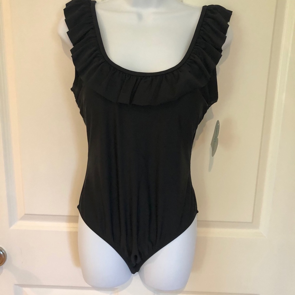 Brand New Black ruffled one piece with tags
